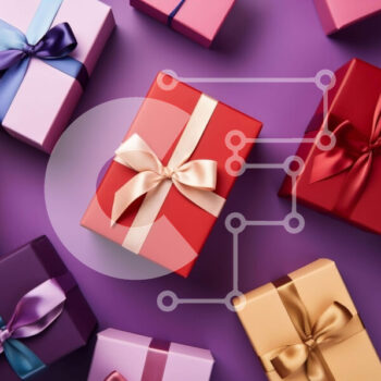 Intra Συλλεκτικό Ξύλινο Παζλ Plywood  4mm - Συστάδα από πολύχρωμα κουτιά δώρων σε μωβ φόντο Σε Ξύλινο Κουτί - Διαστάσεις Puzzle: 10x10 cm – 25 κομμάτια - Image 1