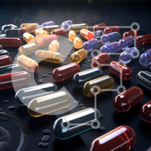 Intra Συλλεκτικό Ξύλινο Παζλ Plywood  4mm - Πολύχρωμα χάπια και κάψουλες σε σκοτεινή επιφάνεια Σε Ξύλινο Κουτί - Διαστάσεις Puzzle: 10x10 cm – 25 κομμάτια