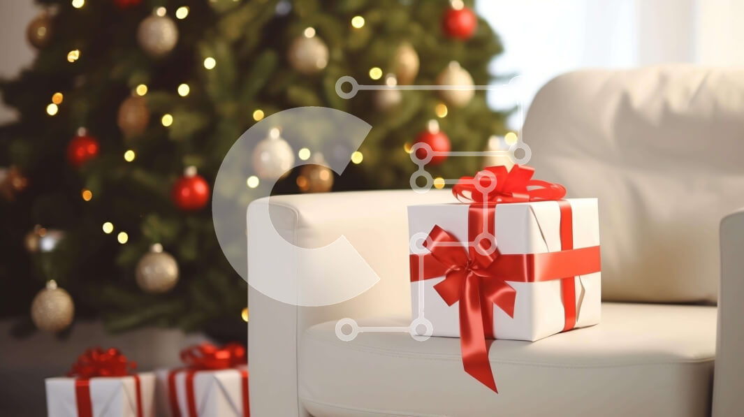 Intra Συλλεκτικό Ξύλινο Παζλ Plywood  4mm - Λευκή καρέκλα με χριστουγεννιάτικο δέντρο και δώρα Σε Ξύλινο Κουτί - Διαστάσεις: 10x10 cm – 25 κομμάτια