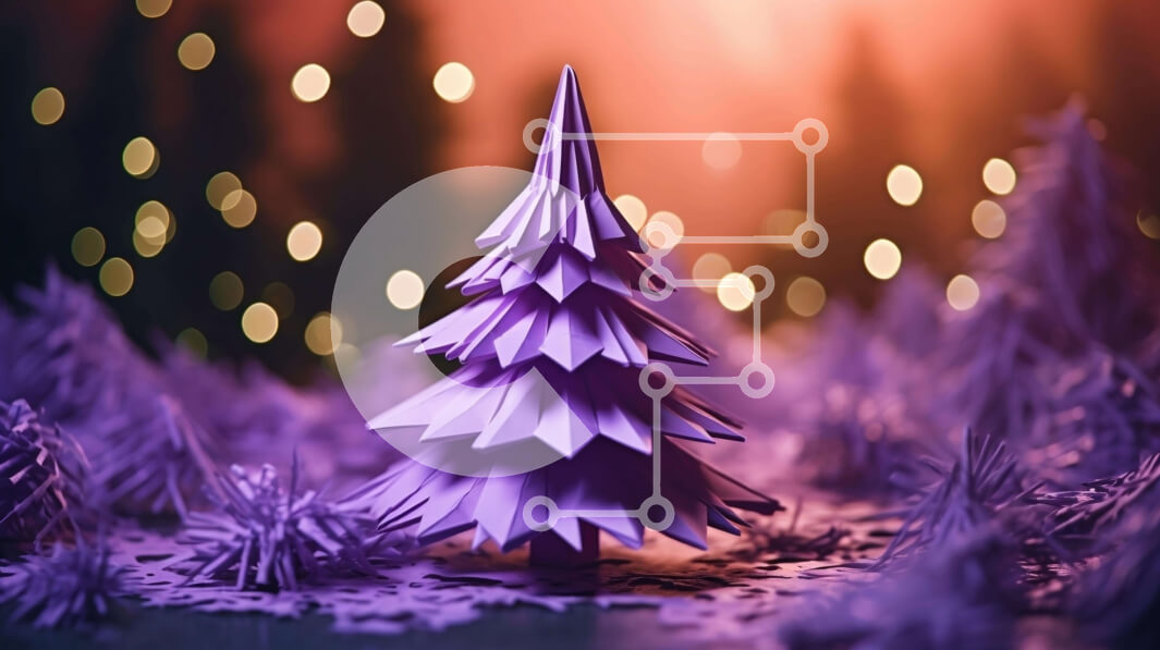 Intra Συλλεκτικό Ξύλινο Παζλ Plywood  4mm - Χριστουγεννιάτικο δέντρο Origami σε Μωβ Δάσος Σε Ξύλινο Κουτί - Διαστάσεις Puzzle: 10x10 cm – 25 κομμάτια