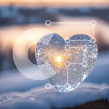 Intra Συλλεκτικό Ξύλινο Παζλ Plywood  4mm - Γυάλινο γλυπτό σε σχήμα καρδιάς στο χιόνι στο ηλιοβασίλεμα Σε Ξύλινο Κουτί - Διαστάσεις Puzzle: 10x10 cm – 25 κομμάτια - Image 1