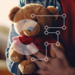 Intra Συλλεκτικό Ξύλινο Παζλ Plywood  4mm - Άνδρας που κρατά το καφέ αρκουδάκι Σε Ξύλινο Κουτί - Διαστάσεις Puzzle: 10x10 cm – 25 κομμάτια