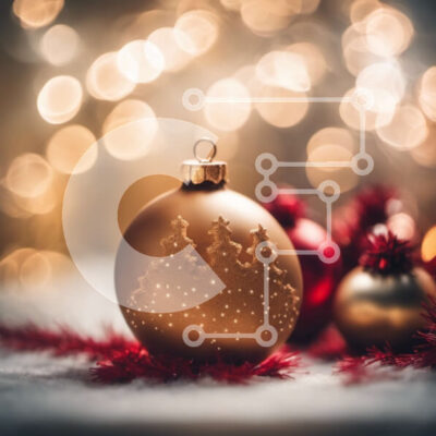 Intra Συλλεκτικό Ξύλινο Παζλ Plywood  4mm - Γιορτινό χρυσό στολίδι με κόκκινα και χρυσά μπιχλιμπίδια Σε Ξύλινο Κουτί - Διαστάσεις: 10x10 cm – 25 κομμάτια - Image 1