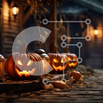 Intra Συλλεκτικό Ξύλινο Παζλ Plywood  4mm - Απόκοσμες κολοκύθες αποκριών σε μια ξύλινη βεράντα τη νύχτα Σε Ξύλινο Κουτί - Διαστάσεις Puzzle: 10x10 cm – 25 κομμάτια - Image 1