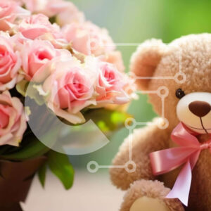 Intra Συλλεκτικό Ξύλινο Παζλ Plywood  4mm - Αρκουδάκι και ροζ τριαντάφυλλα για ειδική περίσταση Σε Ξύλινο Κουτί - Διαστάσεις: 10x10 cm – 25 κομμάτια