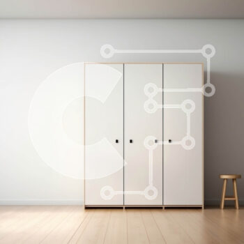 Intra Συλλεκτικό Ξύλινο Παζλ Plywood  4mm - Λευκή ντουλάπα με τρεις πόρτες σε ένα άδειο δωμάτιο Σε Ξύλινο Κουτί - Διαστάσεις Puzzle: 10x10 cm – 25 κομμάτια - Image 1