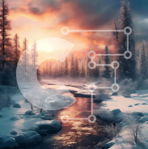 Intra Συλλεκτικό Ξύλινο Παζλ Plywood 4mm - Χειμερινό τοπίο με χιονισμένα δέντρα και ποτάμι Σε Ξύλινο Κουτί - Διαστάσεις Puzzle: 10x10 cm – 25 κομμάτια - Image 1