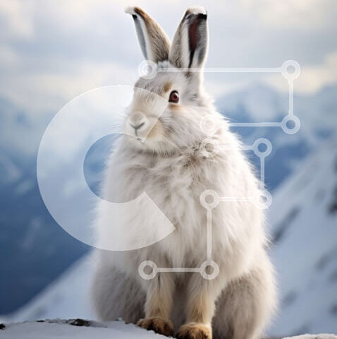 Intra Συλλεκτικό Ξύλινο Παζλ Plywood  4mm - Όμορφη εικόνα ενός λευκού κουνελιού σε ένα χιονισμένο βουνό Σε Ξύλινο Κουτί - Διαστάσεις: 10x10 cm – 25 κομμάτια - Image 1