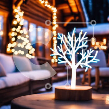 Intra Συλλεκτικό Ξύλινο Παζλ Plywood  4mm - Φωτιστικό LED σε σχήμα δέντρου σε τραπέζι εξωτερικού χώρου με μαξιλάρια και κουβέρτες Σε Ξύλινο Κουτί - Διαστάσεις Puzzle: 10x10 cm – 25 κομμάτια - Image 1