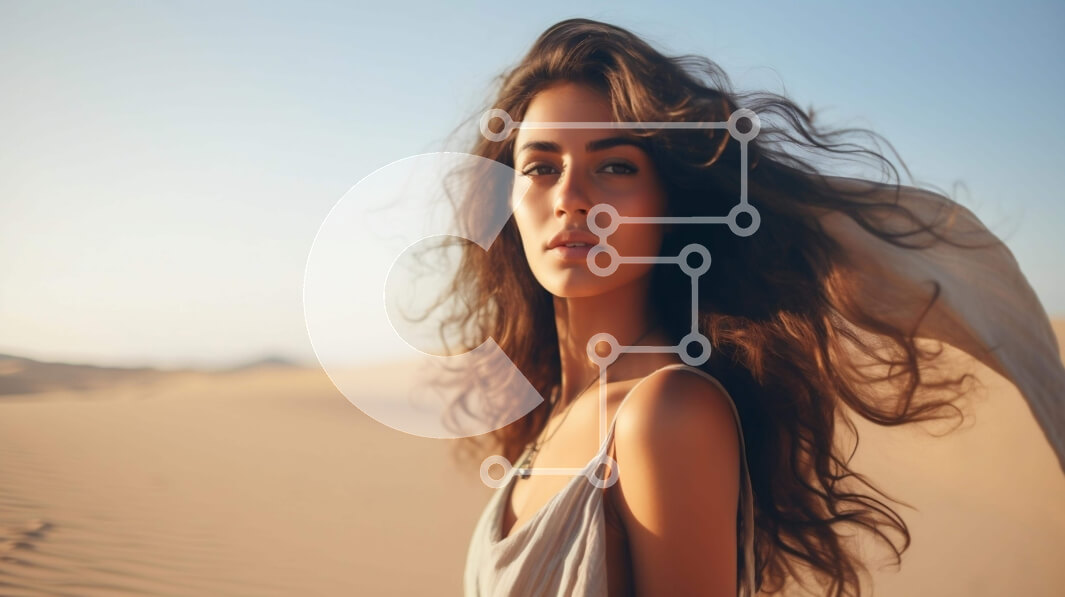 Intra Συλλεκτικό Ξύλινο Παζλ Plywood  4mm - Γυναίκα που στέκεται στην έρημο με τα μαλλιά που ρέουν Σε Ξύλινο Κουτί - Διαστάσεις Puzzle: 10x10 cm – 25 κομμάτια