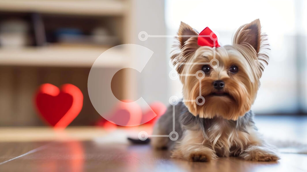 Intra Συλλεκτικό Ξύλινο Παζλ Plywood  4mm - Σκύλος Yorkshire Terrier με στολίδια για την ημέρα του Αγίου Βαλεντίνου Σε Ξύλινο Κουτί - Διαστάσεις: 10x10 cm – 25 κομμάτια