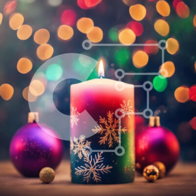 Intra Συλλεκτικό Ξύλινο Παζλ Plywood  4mm - Πολύχρωμο κερί στο χριστουγεννιάτικο δέντρο με νιφάδες χιονιού και στολίδια Σε Ξύλινο Κουτί - Διαστάσεις: 10x10 cm – 25 κομμάτια - Image 1