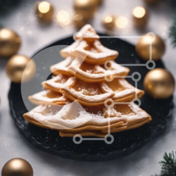 Intra Συλλεκτικό Ξύλινο Παζλ Plywood  4mm - Γιορτινό δέντρο βάφλας με ζάχαρη άχνη και χρυσά στολίδια Σε Ξύλινο Κουτί - Διαστάσεις Puzzle: 10x10 cm – 25 κομμάτια - Image 1