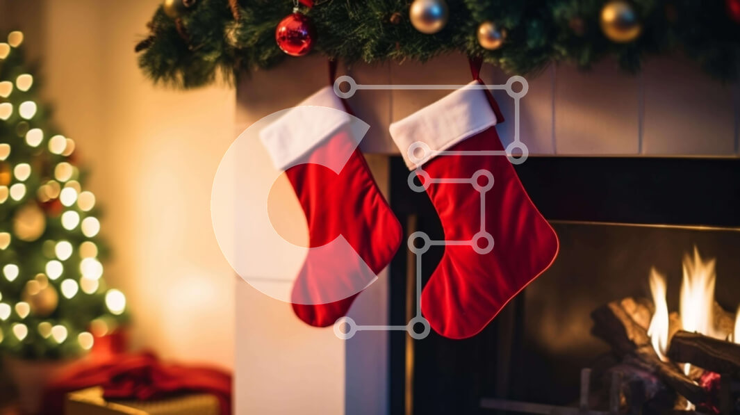 Intra Συλλεκτικό Ξύλινο Παζλ Plywood  4mm - Γιορτινές χριστουγεννιάτικες κάλτσες σε μανδύα τζακιού Σε Ξύλινο Κουτί - Διαστάσεις: 10x10 cm – 25 κομμάτια