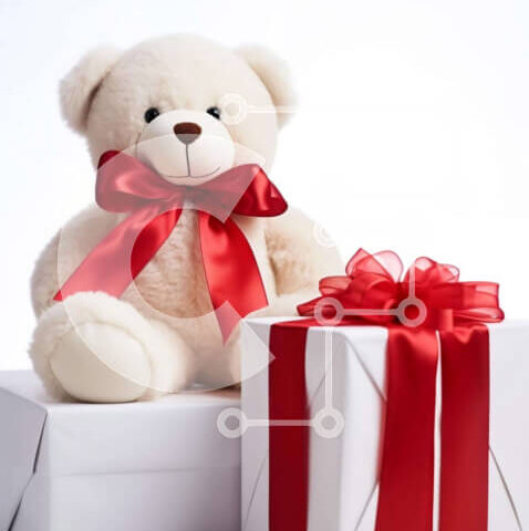 Intra Συλλεκτικό Ξύλινο Παζλ Plywood  4mm - Λευκό αρκουδάκι και κουτιά δώρων με κόκκινους φιόγκους Σε Ξύλινο Κουτί - Διαστάσεις: 10x10 cm – 25 κομμάτια - Image 1