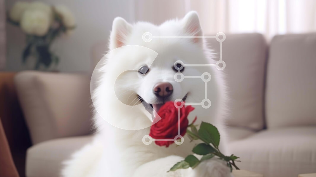 Intra Συλλεκτικό Ξύλινο Παζλ Plywood  4mm - Λευκό σκυλί με κόκκινα τριαντάφυλλα στον καναπέ Σε Ξύλινο Κουτί - Διαστάσεις: 10x10 cm – 25 κομμάτια