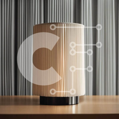 Intra Συλλεκτικό Ξύλινο Παζλ Plywood  4mm - Επιτραπέζιο φωτιστικό σε ημιτελές ξύλινο τραπέζι με φόντο γκρι κουρτίνα Σε Ξύλινο Κουτί - Διαστάσεις Puzzle: 10x10 cm – 25 κομμάτια - Image 1