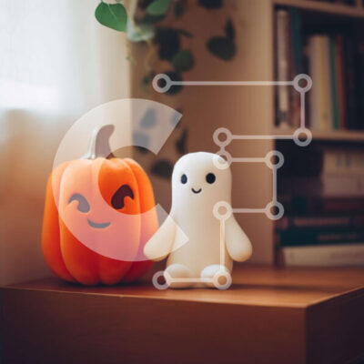 Intra Συλλεκτικό Ξύλινο Παζλ Plywood  4mm - Λευκό παιχνίδι φάντασμα και πορτοκαλί κολοκύθα Σε Ξύλινο Κουτί - Διαστάσεις Puzzle: 10x10 cm – 25 κομμάτια - Image 1