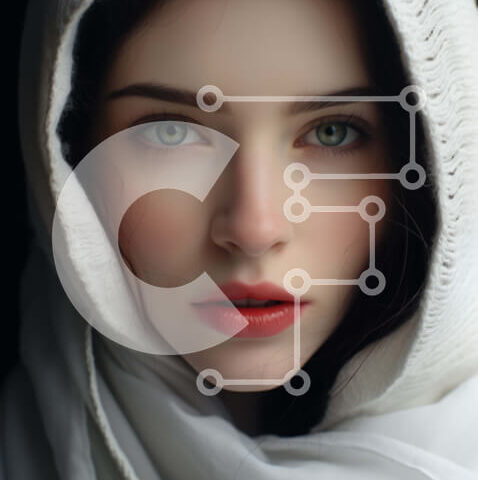 Intra Συλλεκτικό Ξύλινο Παζλ Plywood  4mm - Νεαρή γυναίκα με λευκό κουκούλα με κόκκινο κραγιόν Σε Ξύλινο Κουτί - Διαστάσεις Puzzle: 10x10 cm – 25 κομμάτια - Image 1