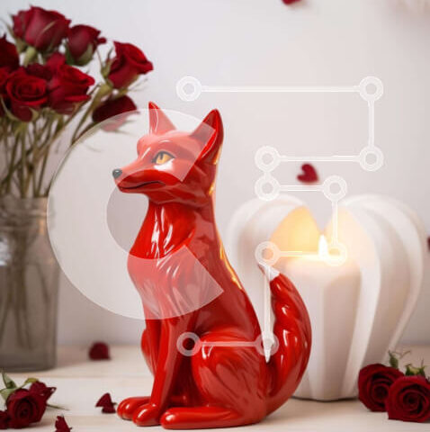 Intra Συλλεκτικό Ξύλινο Παζλ Plywood 4mm - Ειδώλιο κόκκινης αλεπούς με τριαντάφυλλα και κεριά για την ημέρα του Αγίου Βαλεντίνου Σε Ξύλινο Κουτί - Διαστάσεις: 10x10 cm – 25 κομμάτια - Image 1