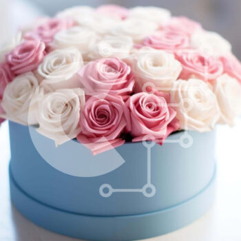 Intra Συλλεκτικό Ξύλινο Παζλ Plywood  4mm - Μπλε κουτί με ροζ και λευκά τριαντάφυλλα Σε Ξύλινο Κουτί - Διαστάσεις Puzzle: 10x10 cm – 25 κομμάτια - Image 1