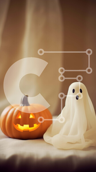 Intra Συλλεκτικό Ξύλινο Παζλ Plywood  4mm - Διακόσμηση φάντασμα και κολοκύθας αποκριών Σε Ξύλινο Κουτί - Διαστάσεις Puzzle: 10x10 cm – 25 κομμάτια