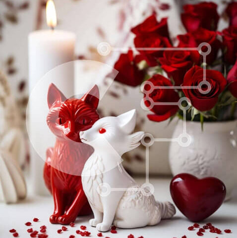 Intra Συλλεκτικό Ξύλινο Παζλ Plywood  4mm - Γιορτή του Αγίου Βαλεντίνου με ειδώλιο λευκής αλεπούς και κεριά Σε Ξύλινο Κουτί - Διαστάσεις: 10x10 cm – 25 κομμάτια - Image 1