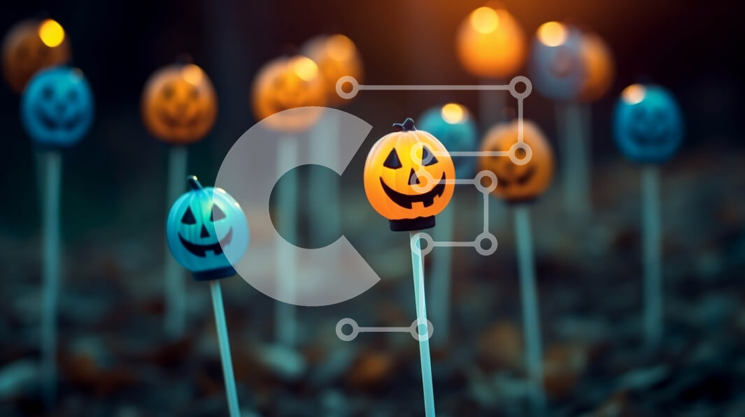 Intra Συλλεκτικό Ξύλινο Παζλ Plywood  4mm - Πολύχρωμα γλειφιτζούρια σε σχήμα κολοκύθας σε ένα σκοτεινό δάσος Σε Ξύλινο Κουτί - Διαστάσεις Puzzle: 10x10 cm – 25 κομμάτια