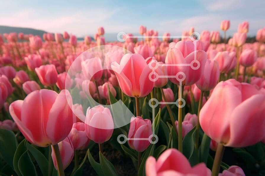 Intra Συλλεκτικό Ξύλινο Παζλ Plywood  4mm - Όμορφη εικόνα ενός χωραφιού με ροζ τουλίπες στο ηλιοβασίλεμα Σε Ξύλινο Κουτί - Διαστάσεις: 10x10 cm – 25 κομμάτια