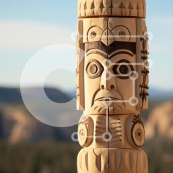 Intra Συλλεκτικό Ξύλινο Παζλ Plywood  4mm - Ξύλινο κοντάρι τοτέμ με σκαλιστό πρόσωπο με φόντο το βουνό Σε Ξύλινο Κουτί - Διαστάσεις Puzzle: 10x10 cm – 25 κομμάτια - Image 1