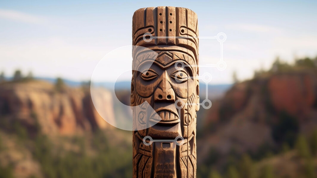 Intra Συλλεκτικό Ξύλινο Παζλ Plywood  4mm - Ξύλινο κοντάρι τοτέμ με ιθαγενές πρόσωπο σε φυσικό περιβάλλον Σε Ξύλινο Κουτί - Διαστάσεις: 10x10 cm – 25 κομμάτια