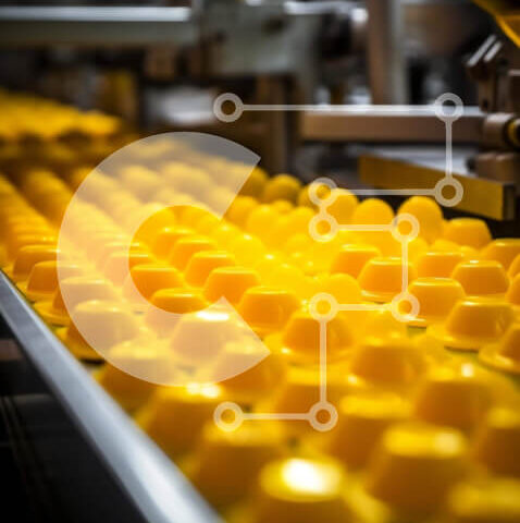 Intra Συλλεκτικό Ξύλινο Παζλ Plywood 4mm - Κίτρινα κύπελλα αυγών στη γραμμή παραγωγής Σε Ξύλινο Κουτί - Διαστάσεις Puzzle: 10x10 cm – 25 κομμάτια - Image 1