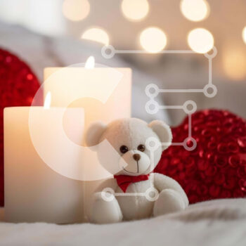 Intra Συλλεκτικό Ξύλινο Παζλ Plywood  4mm - Αρκουδάκι και κεριά για την ημέρα του Αγίου Βαλεντίνου με στολίδια με κόκκινη καρδιά Σε Ξύλινο Κουτί - Διαστάσεις: 10x10 cm – 25 κομμάτια - Image 1