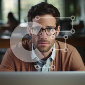 Intra Συλλεκτικό Ξύλινο Παζλ Plywood  4mm - Άνθρωπος στο γραφείο που κοιτάζει το φορητό υπολογιστή Σε Ξύλινο Κουτί - Διαστάσεις Puzzle: 10x10 cm – 25 κομμάτια