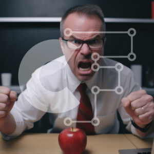 Intra Συλλεκτικό Ξύλινο Παζλ Plywood  4mm - Άνθρωπος με γυαλιά που κρατά το μήλο σε απογοήτευση Σε Ξύλινο Κουτί - Διαστάσεις Puzzle: 10x10 cm – 25 κομμάτια