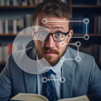 Intra Συλλεκτικό Ξύλινο Παζλ Plywood  4mm - Έκπληκτος άνθρωπος που διαβάζει στη βιβλιοθήκη Σε Ξύλινο Κουτί - Διαστάσεις Puzzle: 10x10 cm – 25 κομμάτια - Image 1