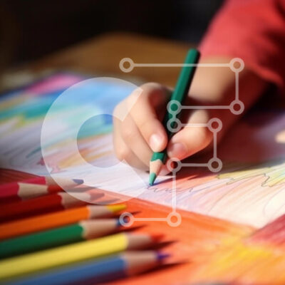 Intra Συλλεκτικό Ξύλινο Παζλ Plywood 4mm - Παιδικό σχέδιο με χρωματιστά μολύβια και κραγιόνια Σε Ξύλινο Κουτί - Διαστάσεις Puzzle: 10x10 cm – 25 κομμάτια - Image 1