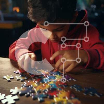 Intra Συλλεκτικό Ξύλινο Παζλ Plywood  4mm - Νεαρό αγόρι που παίζει με παζλ Σε Ξύλινο Κουτί - Διαστάσεις Puzzle: 10x10 cm – 25 κομμάτια - Image 1