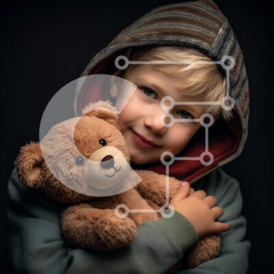 Intra Συλλεκτικό Ξύλινο Παζλ Plywood  4mm - Νεαρό αγόρι που κρατά μεγάλο αρκουδάκι Σε Ξύλινο Κουτί - Διαστάσεις Puzzle: 10x10 cm – 25 κομμάτια - Image 1