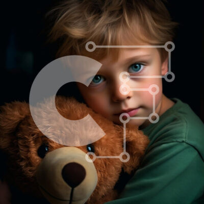 Intra Συλλεκτικό Ξύλινο Παζλ Plywood  4mm - Νεαρό αγόρι που αγκαλιάζει το αρκουδάκι Σε Ξύλινο Κουτί - Διαστάσεις Puzzle: 10x10 cm – 25 κομμάτια - Image 1