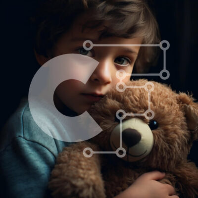 Intra Συλλεκτικό Ξύλινο Παζλ Plywood  4mm - Νεαρό αγόρι που αγκαλιάζει το αρκουδάκι Σε Ξύλινο Κουτί - Διαστάσεις Puzzle: 10x10 cm – 25 κομμάτια - Image 1