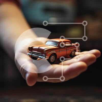 Intra Συλλεκτικό Ξύλινο Παζλ Plywood  4mm - Άτομο που κρατά πορτοκαλί αυτοκίνητο παιχνιδιών Σε Ξύλινο Κουτί - Διαστάσεις: 10x10 cm – 25 κομμάτια - Image 1