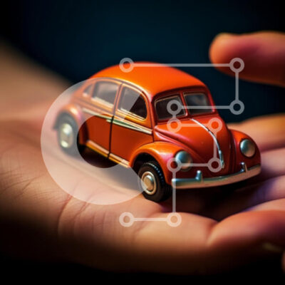 Intra Συλλεκτικό Ξύλινο Παζλ Plywood  4mm - Άτομο που κρατά πορτοκαλί αυτοκίνητο παιχνιδιών Σε Ξύλινο Κουτί - Διαστάσεις: 10x10 cm – 25 κομμάτια - Image 1