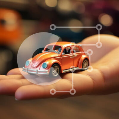 Intra Συλλεκτικό Ξύλινο Παζλ Plywood  4mm - Άτομο που κρατά πορτοκαλί αυτοκίνητο παιχνιδιών Σε Ξύλινο Κουτί - Διαστάσεις: 10x10 cm – 25 κομμάτια - Image 1