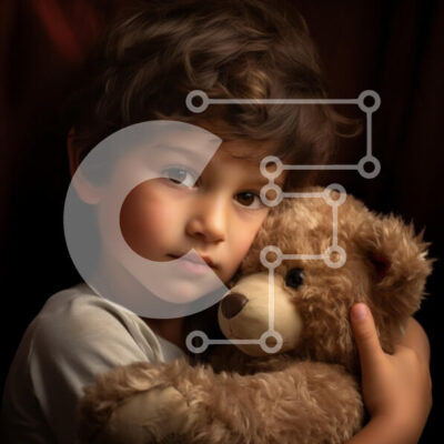 Intra Συλλεκτικό Ξύλινο Παζλ Plywood  4mm - Νεαρό αγόρι που αγκαλιάζει το καφέ αρκουδάκι Σε Ξύλινο Κουτί - Διαστάσεις Puzzle: 10x10 cm – 25 κομμάτια - Image 1