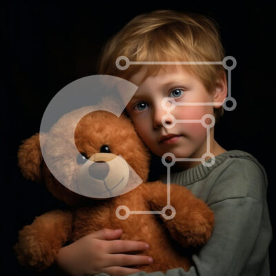 Intra Συλλεκτικό Ξύλινο Παζλ Plywood  4mm - Νεαρό αγόρι που αγκαλιάζει το αρκουδάκι Σε Ξύλινο Κουτί - Διαστάσεις Puzzle: 10x10 cm – 25 κομμάτια - Image 1