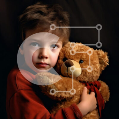 Intra Συλλεκτικό Ξύλινο Παζλ Plywood  4mm - Νεαρό αγόρι που αγκαλιάζει το παλιό καφέ αρκουδάκι Σε Ξύλινο Κουτί - Διαστάσεις Puzzle: 10x10 cm – 25 κομμάτια - Image 1