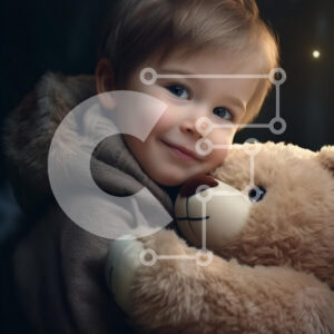 Intra Συλλεκτικό Ξύλινο Παζλ Plywood  4mm - Συγκινητική στιγμή: Αγόρι αγκαλιάζει το αρκουδάκι κάτω από τον έναστρο ουρανό Σε Ξύλινο Κουτί - Διαστάσεις Puzzle: 10x10 cm – 25 κομμάτια