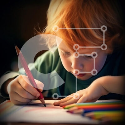 Intra Συλλεκτικό Ξύλινο Παζλ Plywood  4mm - Νεαρό αγόρι που σχεδιάζει με χρωματιστά μολύβια Σε Ξύλινο Κουτί - Διαστάσεις Puzzle: 10x10 cm – 25 κομμάτια - Image 1