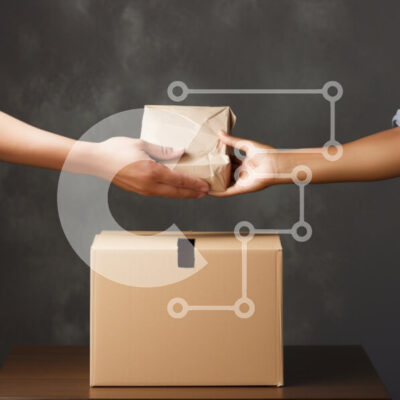 Intra Συλλεκτικό Ξύλινο Παζλ Plywood  4mm - Δύο άτομα που παραδίδουν ένα χάρτινο κουτί Σε Ξύλινο Κουτί - Διαστάσεις Puzzle: 10x10 cm – 25 κομμάτια - Image 1